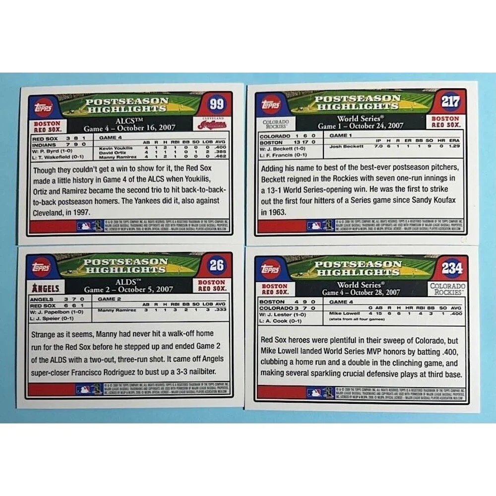 Boston Red Sox 2008 Topps (4 Cards)-Postseason Highlights 2007 World Series
